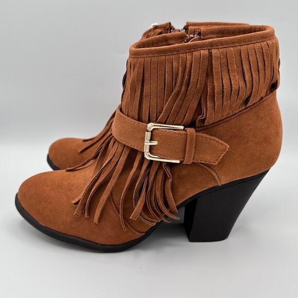 A.X.N.Y. American Exchange Shoes - A.X.N.Y. American Exchange Brown Suede Fringe Ankle Boots